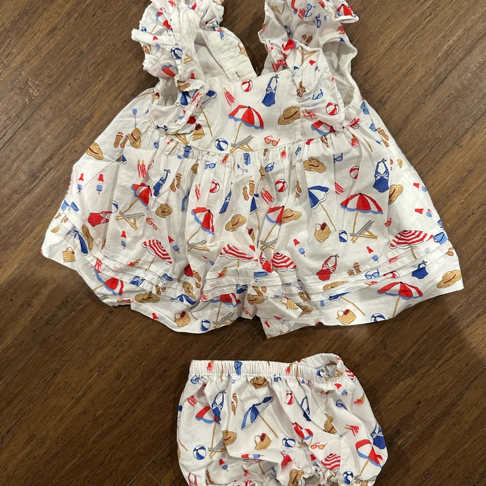 Janie and Jack White Beach Print Diaper Cover Set